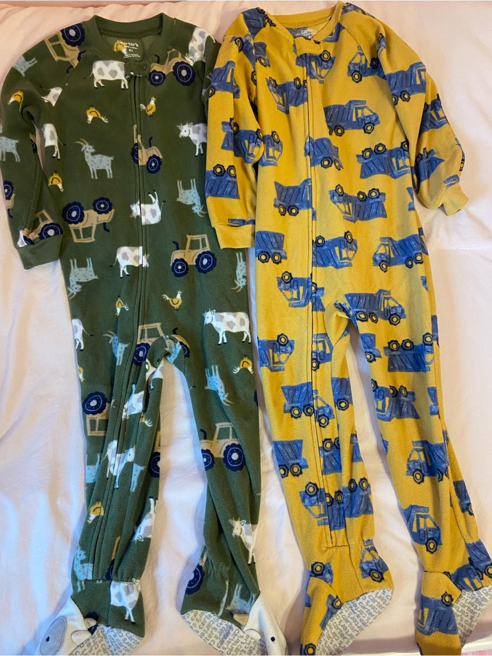 Carter's Green Farm & Yellow Truck Footed One-Pieces